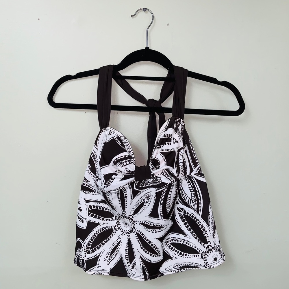 Brown and White Swim Top